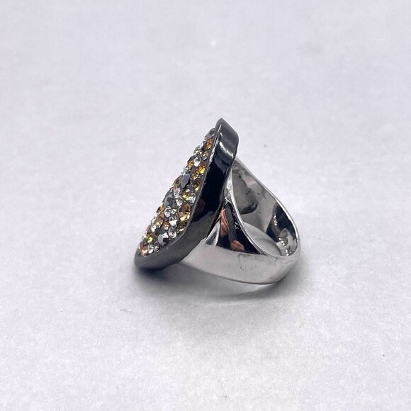 Lia Sophia Multicolor Pave Rhinestone Cocktail Ring Size 8 Silver Tone - Picture 3 of 6